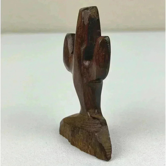 Handcarved Ironwood Saguaro Cactus Figurine Sculpture 2" Tall Mini Small Brown - Picture 7 of 10